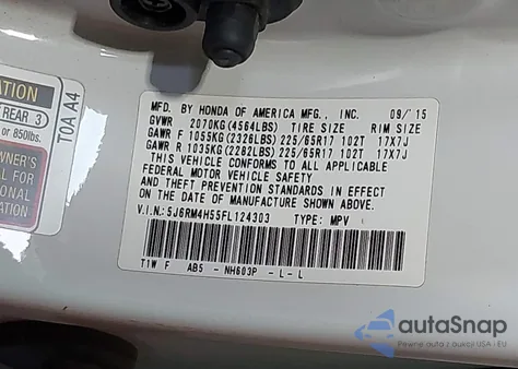 2015 Honda Cr-V Ex z USA, uszkodzony, nr VIN 5J6RM4H55FL124303